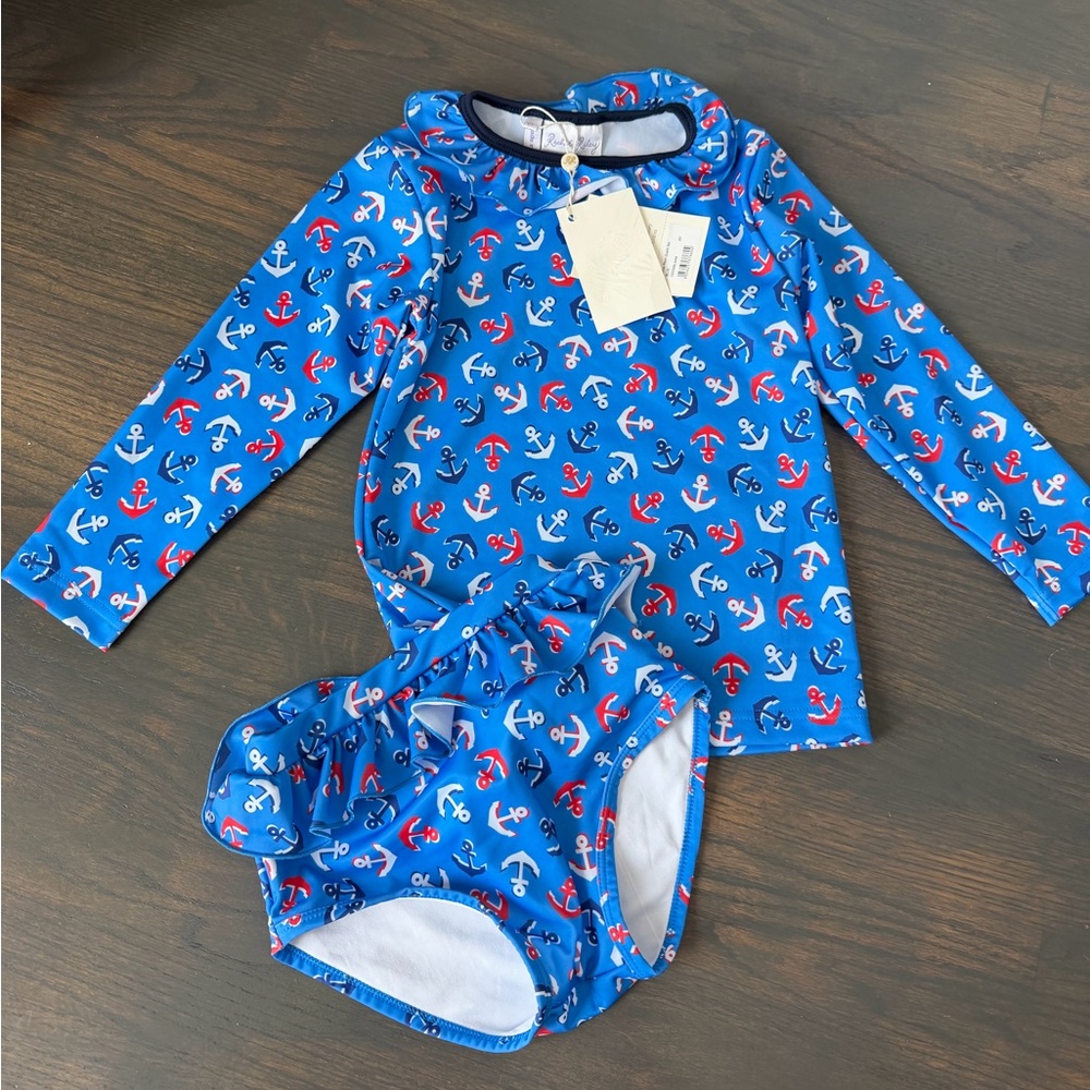 Rachel Riley Blue Anchor Print Rash Guard Set
